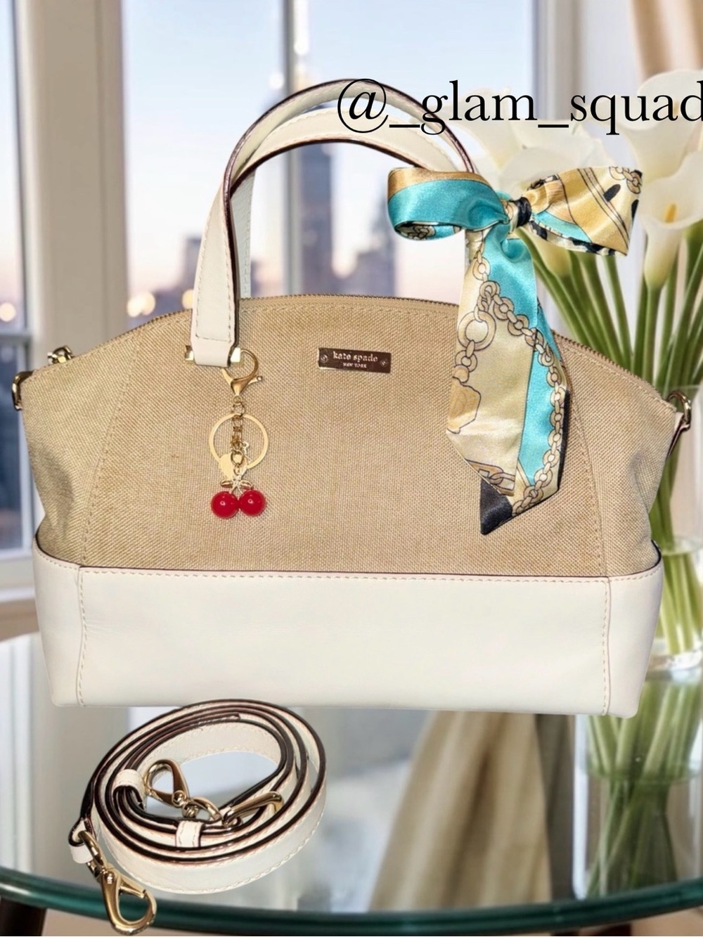 Kate Spade Storybook Lined Satchel with Turquoise Scarf Accent